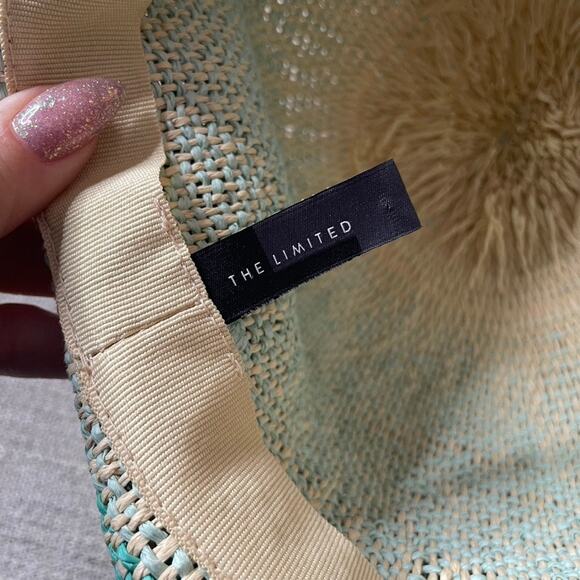 THE LIMITED Blue‎ Tan Black Woven Paper Hat Sun Beach Circle